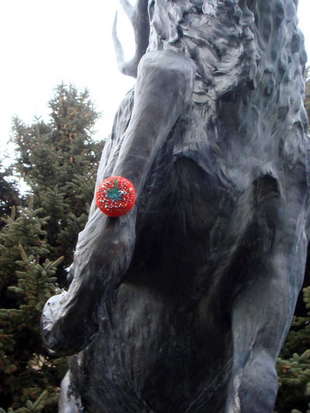 pincushion on bronze sculpture